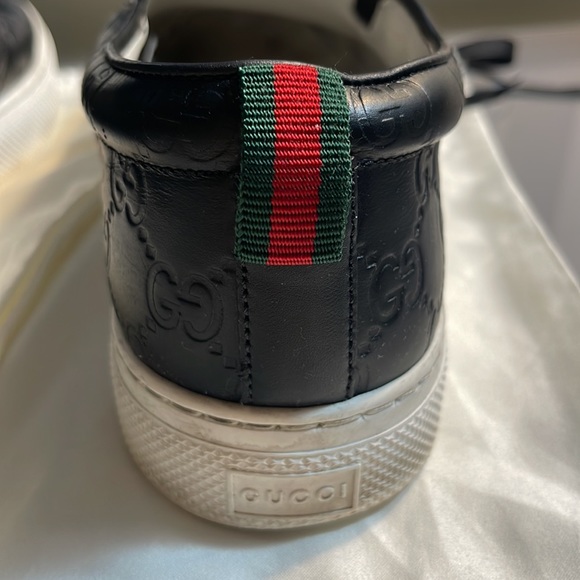 Mens black GUCCI leather slip on sneaker GG logo size 10 - Picture 6 of 8